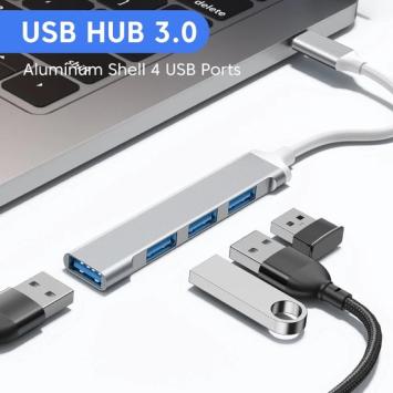 USB 3.0 Hub - USB Splitter - 4 extra USB 3.0 A Poorten - USB Hub - Kabel van 6 cm - 5 Gbps - Aluminium - Grijs